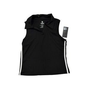 LegEnd Womens Sleeveless V-Neck Ringer Tank Top Black White Stripe Large NEW